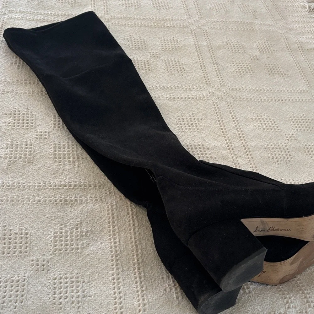 Sam Edelman Varona Black Suede Over the‎ Knee Block Heel Thigh High Boots Size 9